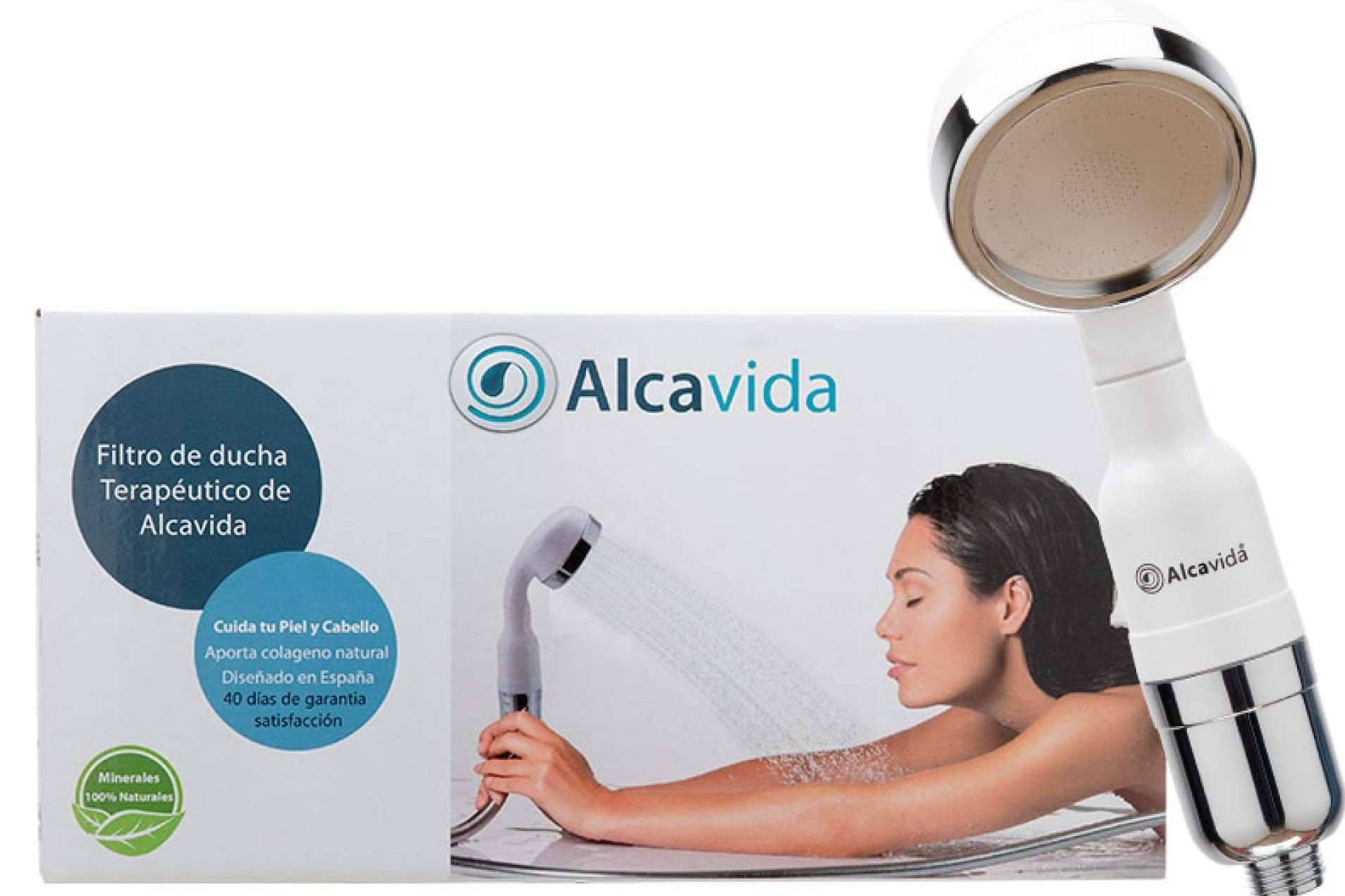 Filtro de ducha terapéutico Alcavida que ayuda con el cuidado de la piel y cabello