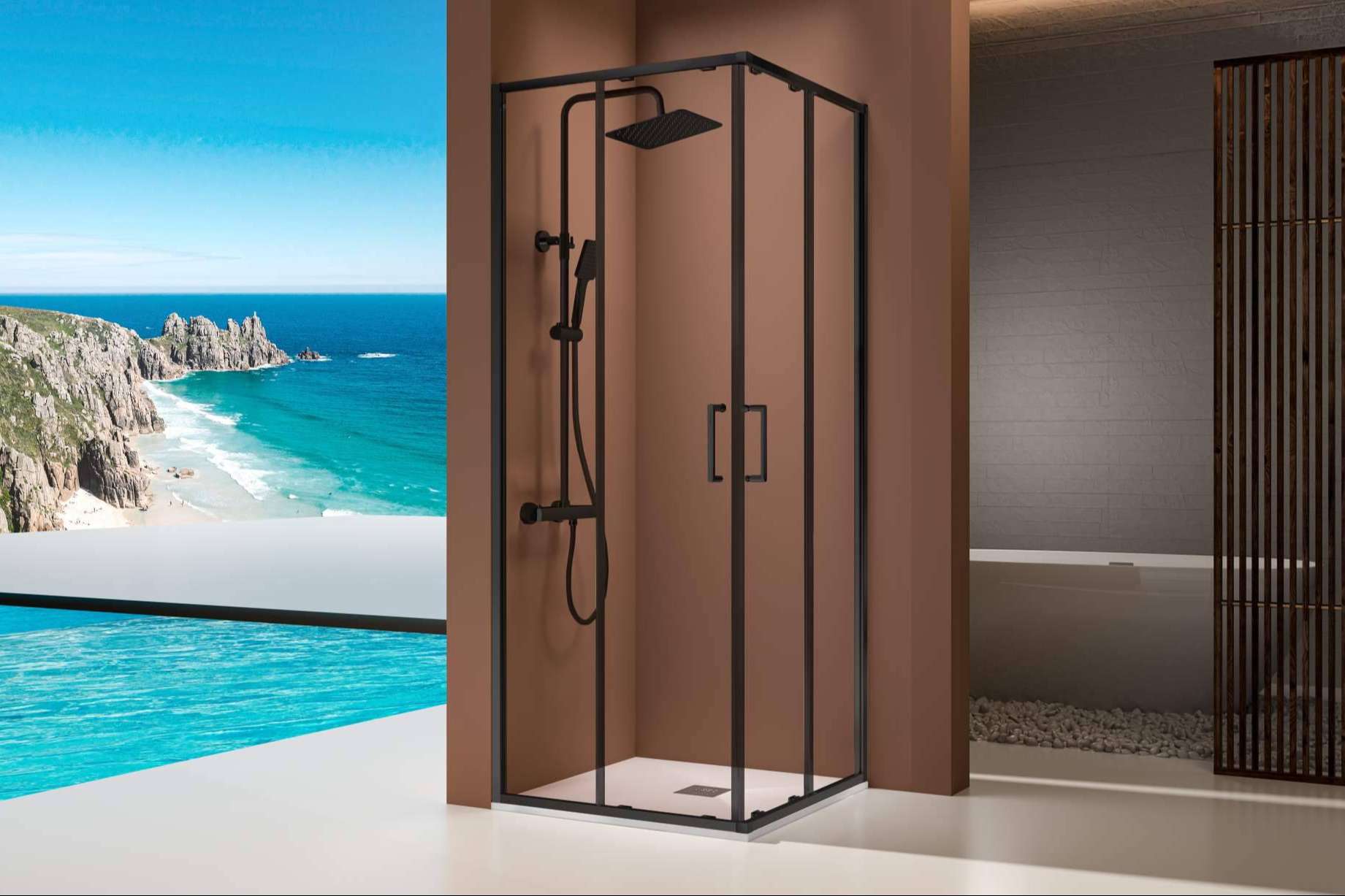Mamparas Blau ofrece mamparas de baño con perfil negro y de oro cepillado